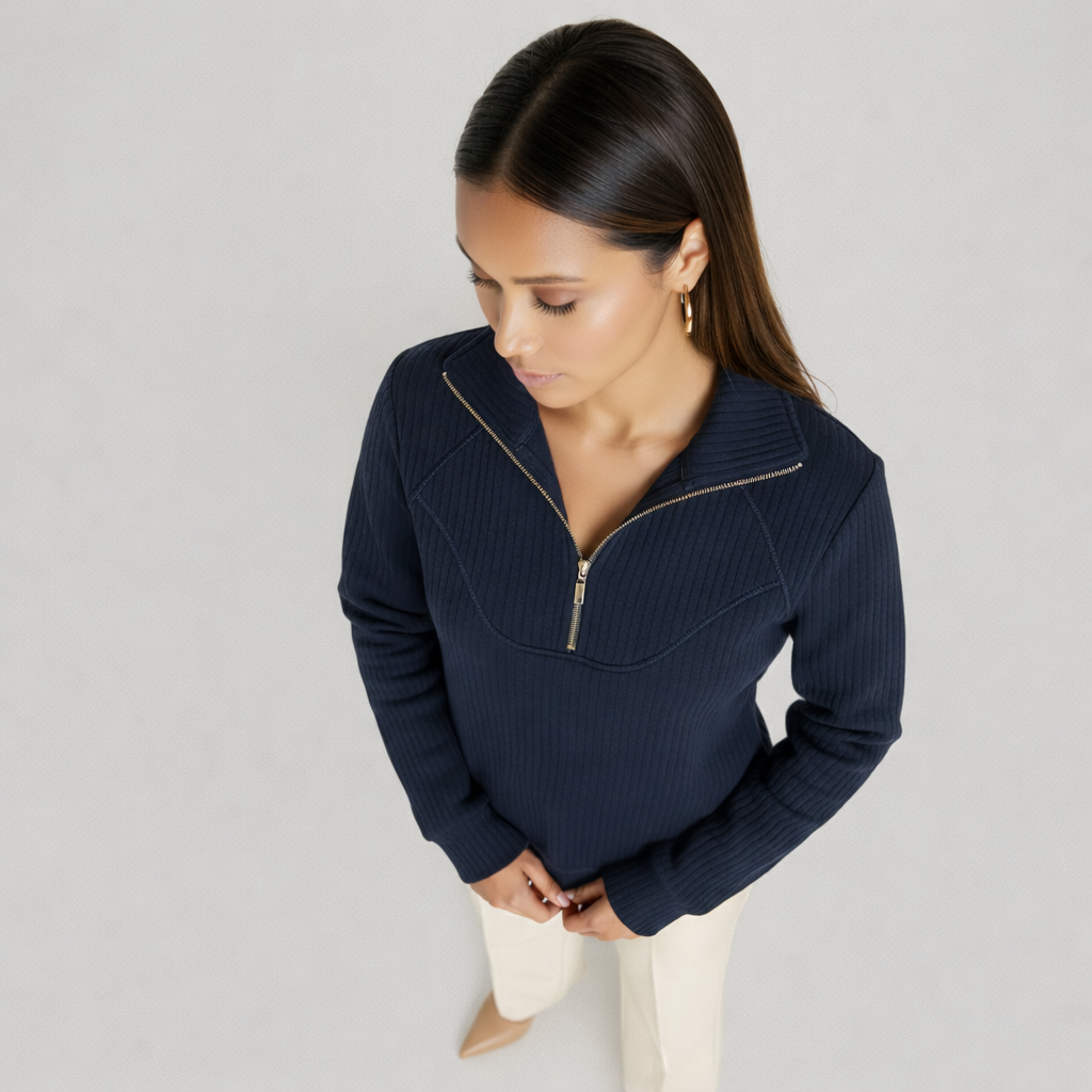 Helene | Zip-Up V-Neck Jumper