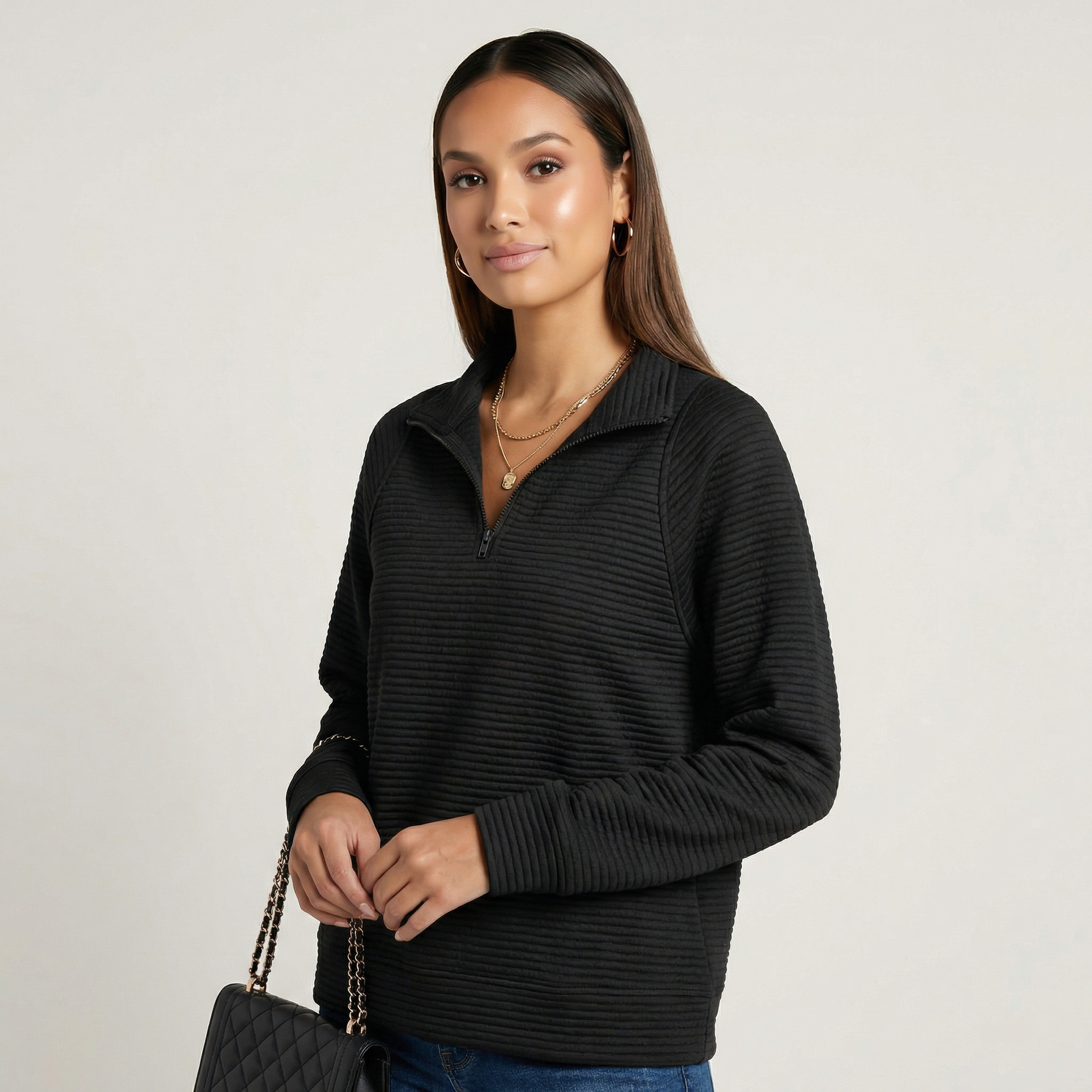 Helene | Zip-Up V-Neck Jumper